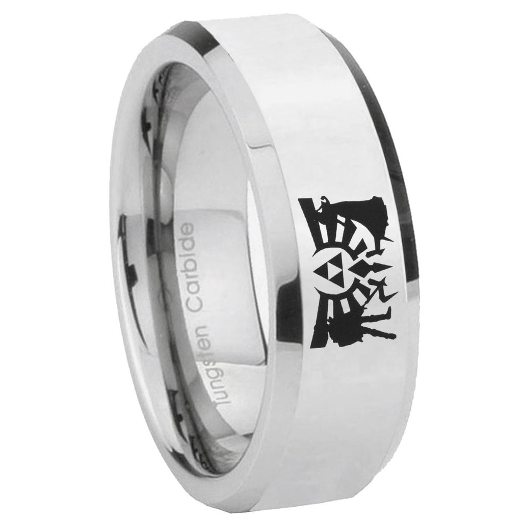 8MM Zelda Link Bevel Polish Silver Tungsten Wedding Band