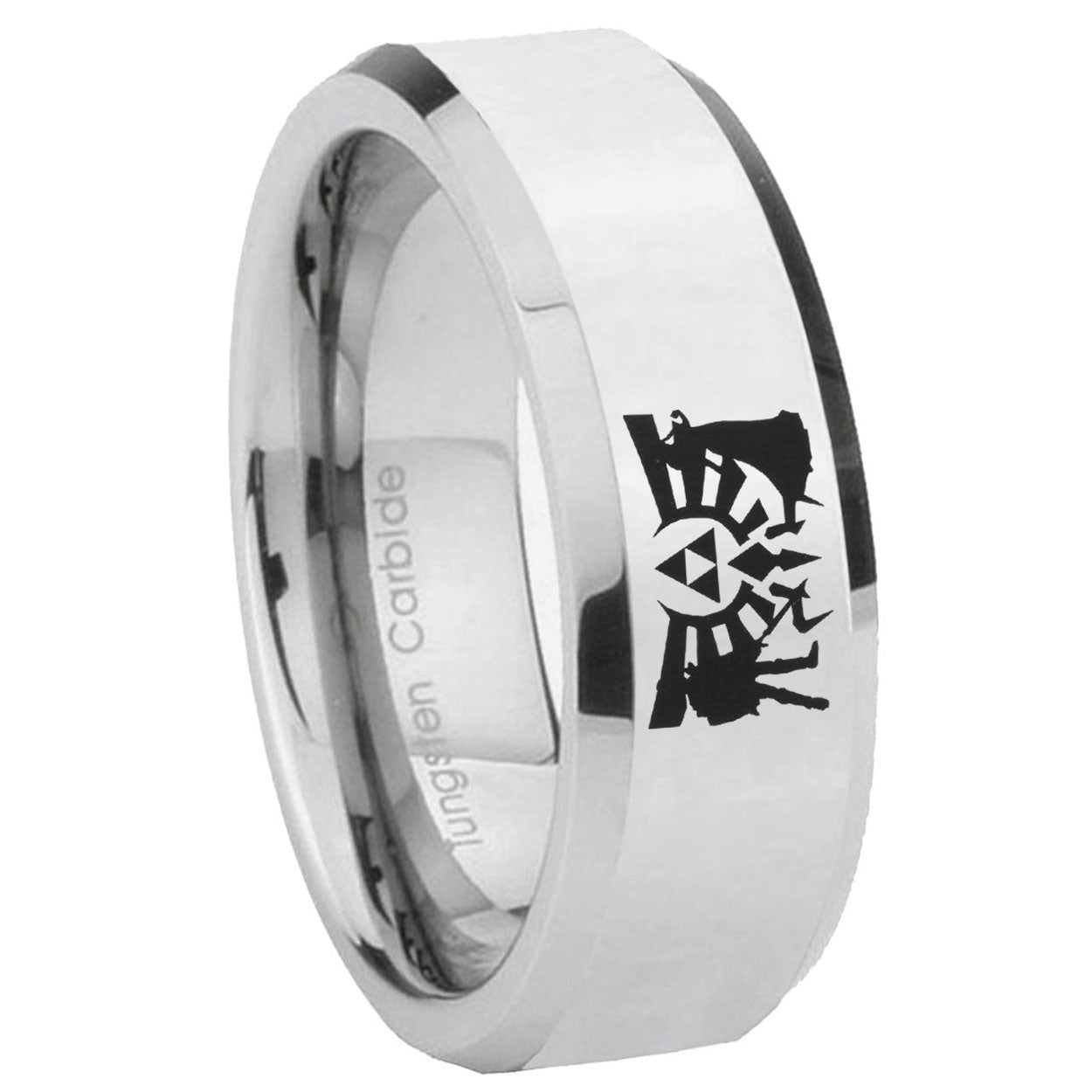 8MM Zelda Link Bevel Polish Silver Tungsten Wedding Band