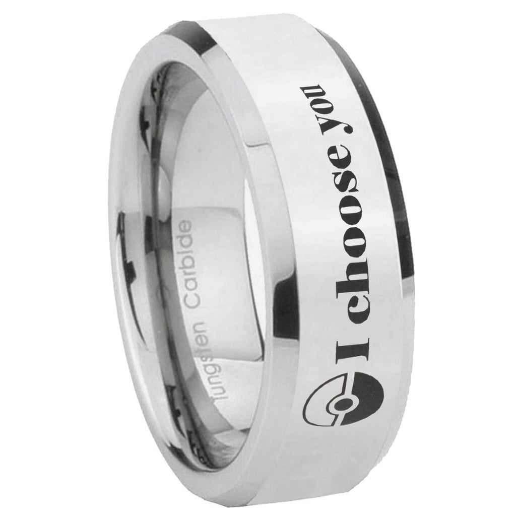 8MM Pokeball Pokemon Bevel Polish Silver Tungsten Wedding Band