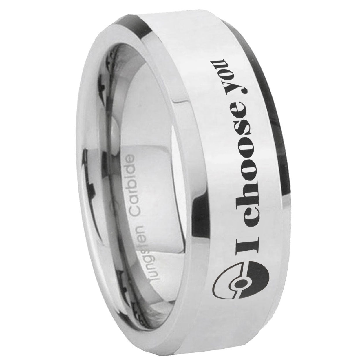 8MM Pokeball Pokemon Bevel Polish Silver Tungsten Wedding Band