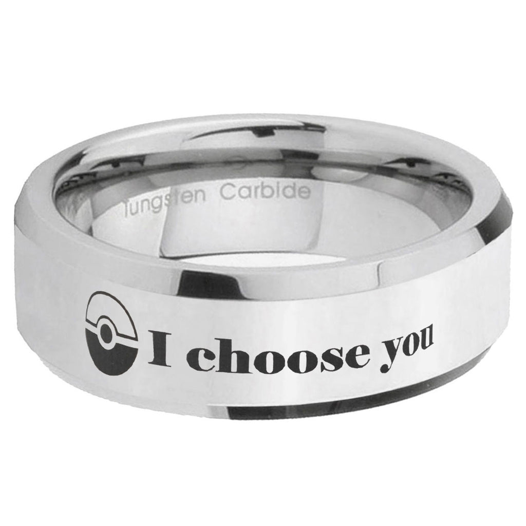 5MM Pokeball Pokemon Bevel Polish Silver Tungsten Wedding Band