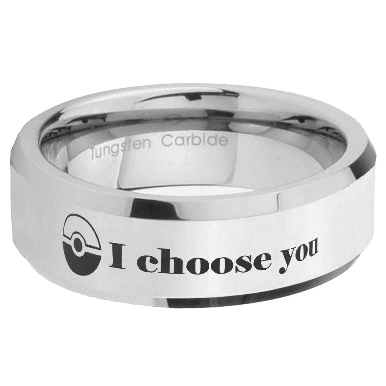 5MM Pokeball Pokemon Bevel Polish Silver Tungsten Wedding Band