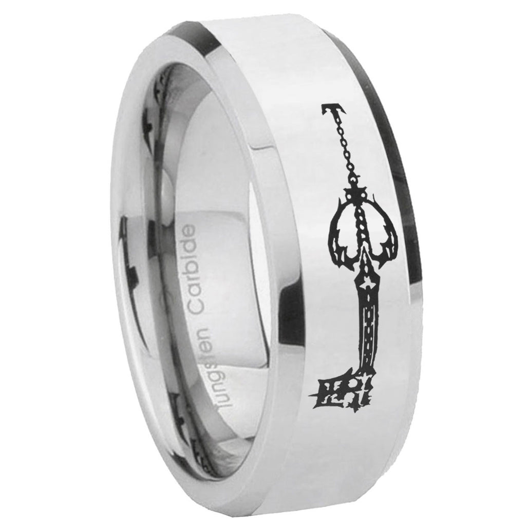 8MM kingdom heart keyblades Bevel Polish Silver Tungsten Wedding Band