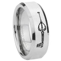 8MM kingdom heart keyblades Bevel Polish Silver Tungsten Wedding Band