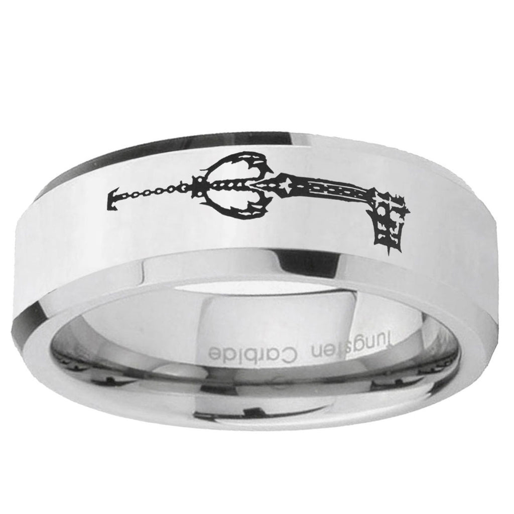 5MM kingdom heart keyblades Bevel Polish Silver Tungsten Wedding Band