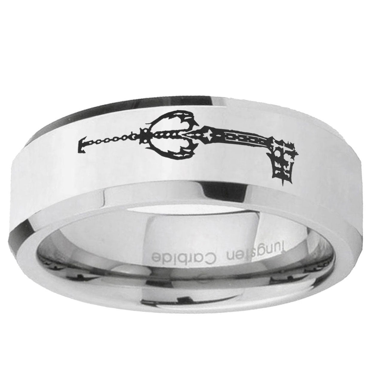 5MM kingdom heart keyblades Bevel Polish Silver Tungsten Wedding Band