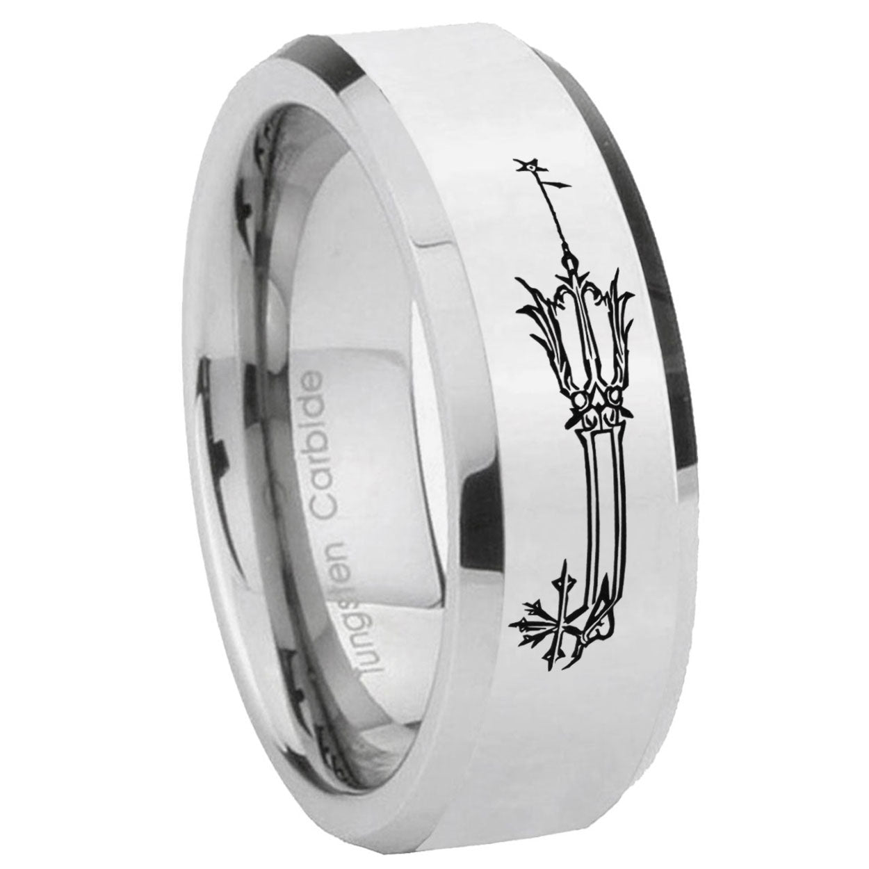 8MM Geekery Oathkeeper Kingdom Hearts Bevel Polish Silver Tungsten Wedding Band