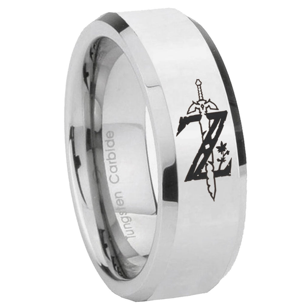 8MM Zelda Breath Of The Wild Bevel Polish Silver Tungsten Wedding Band