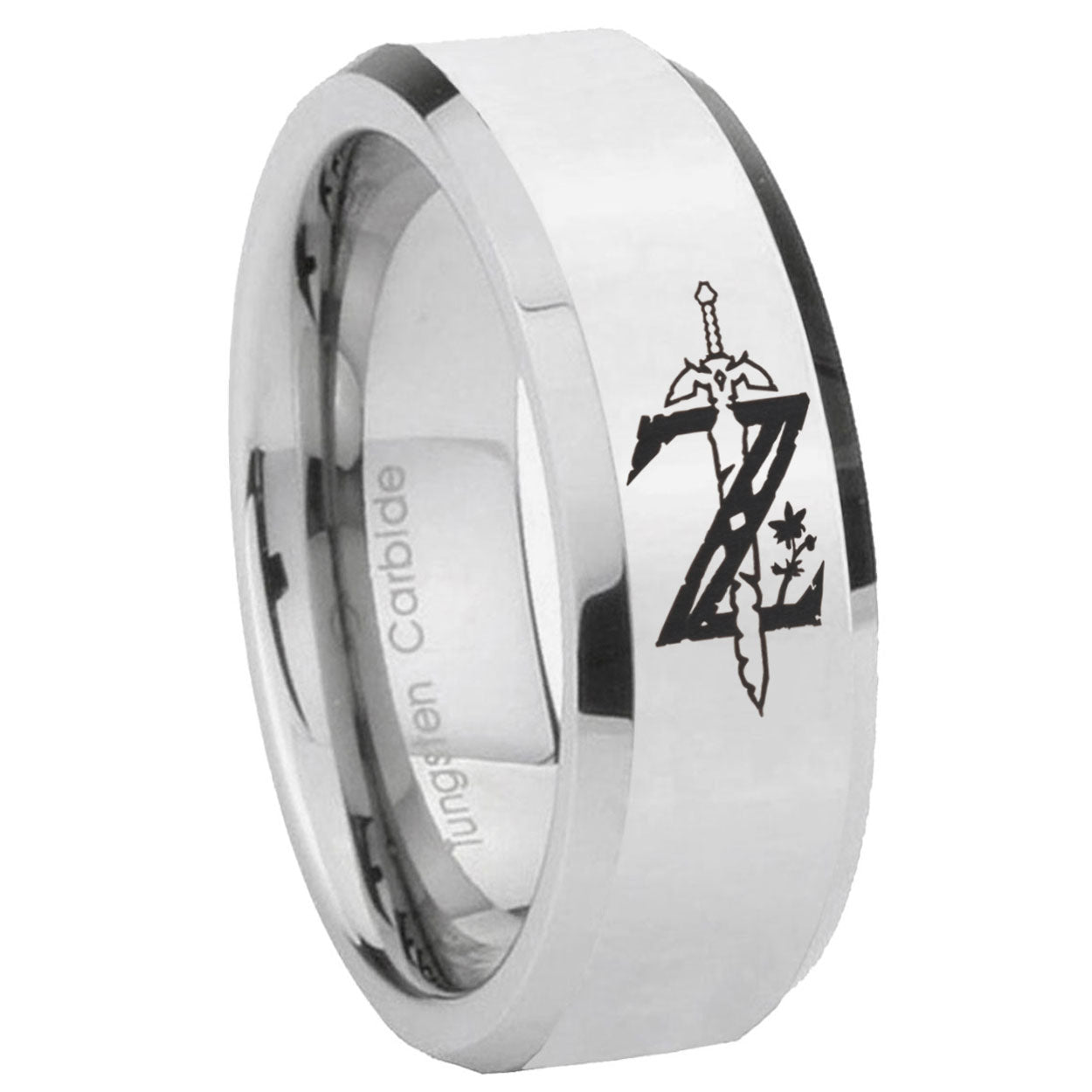 8MM Zelda Breath Of The Wild Bevel Polish Silver Tungsten Wedding Band
