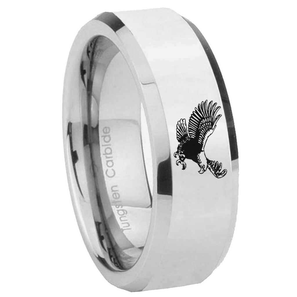 8MM Flying American Eagle Bevel Polish Silver Tungsten Wedding Band