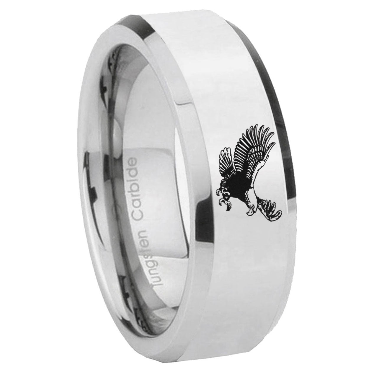 8MM Flying American Eagle Bevel Polish Silver Tungsten Wedding Band