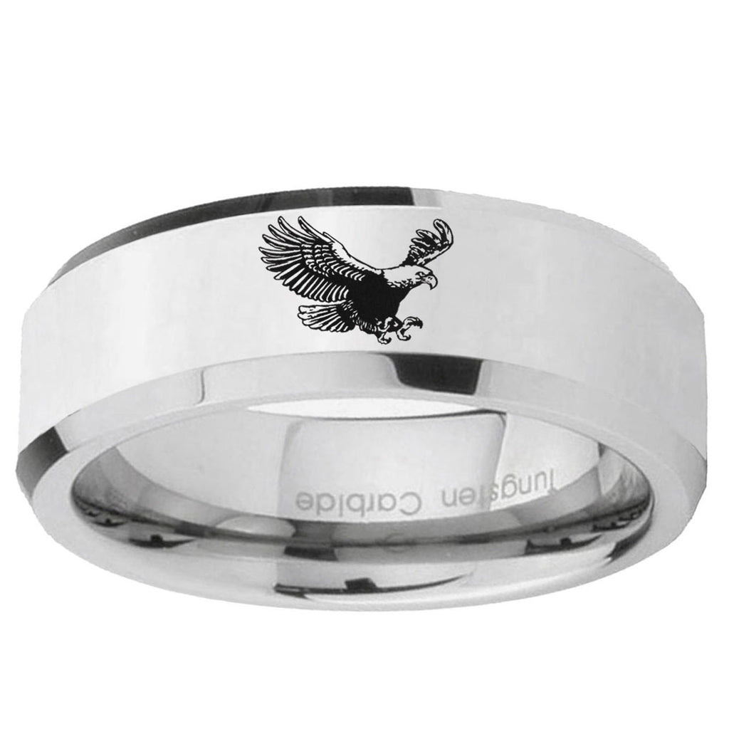 5MM Flying American Eagle Bevel Polish Silver Tungsten Wedding Band