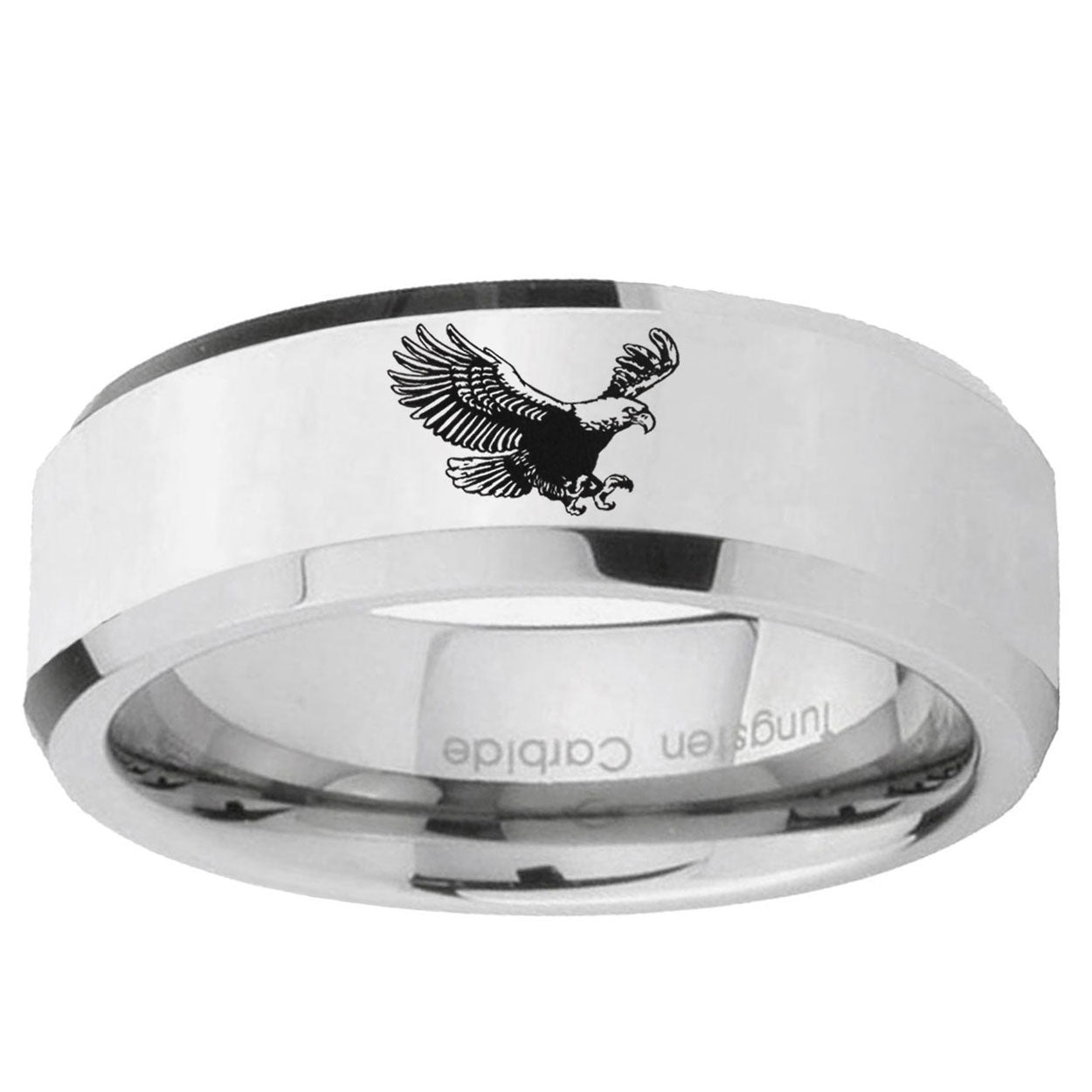 5MM Flying American Eagle Bevel Polish Silver Tungsten Wedding Band