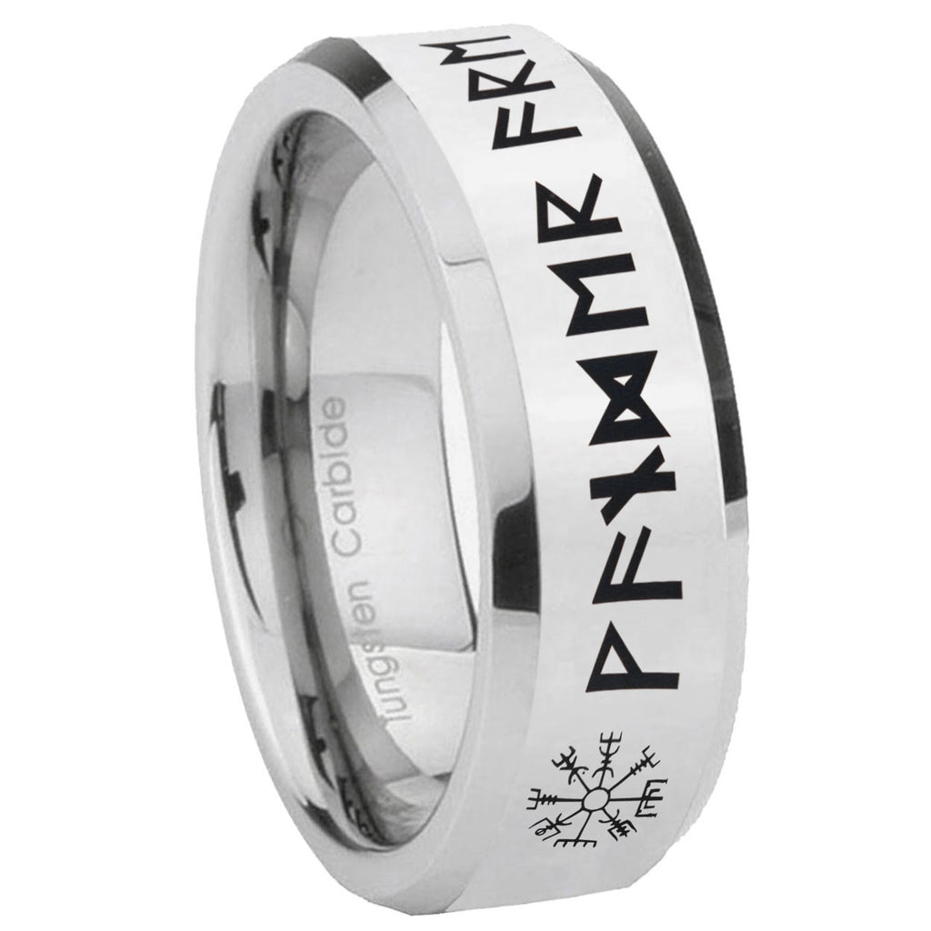 8MM Viking Bevel Polish Silver Tungsten Wedding Band