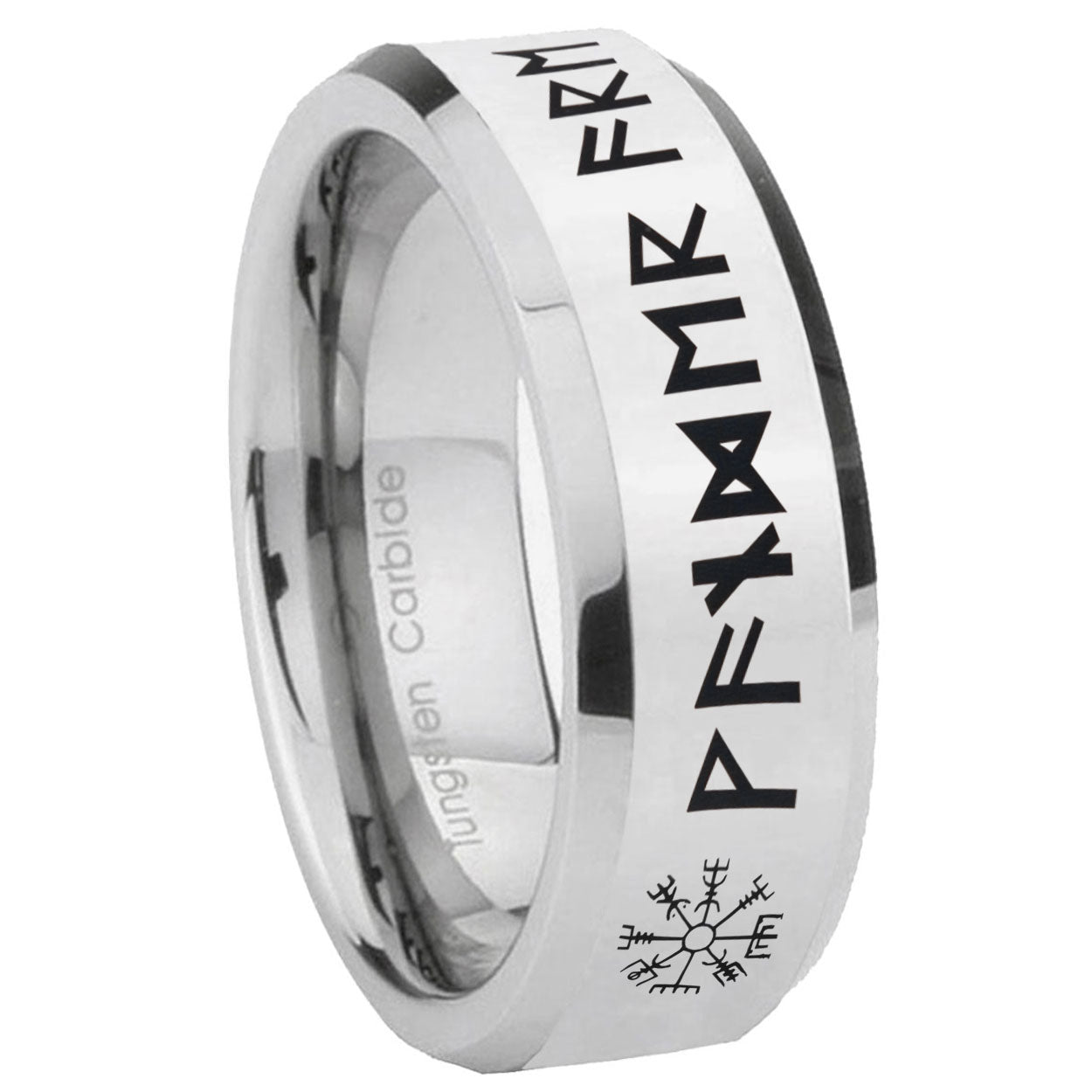 8MM Viking Bevel Polish Silver Tungsten Wedding Band