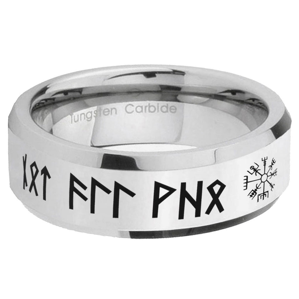5MM Viking Bevel Polish Silver Tungsten Wedding Band