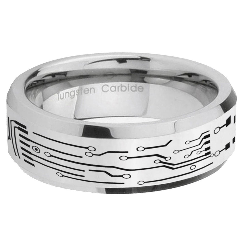 5MM Circuit Board Bevel Polish Silver Tungsten Wedding Band
