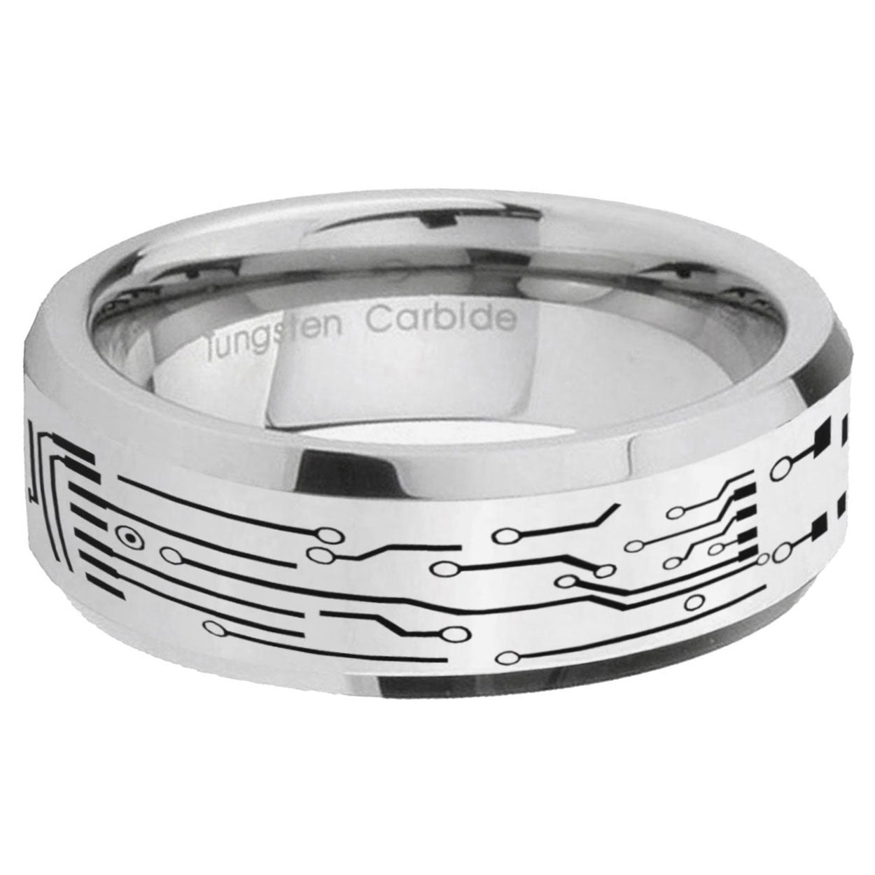 5MM Circuit Board Bevel Polish Silver Tungsten Wedding Band