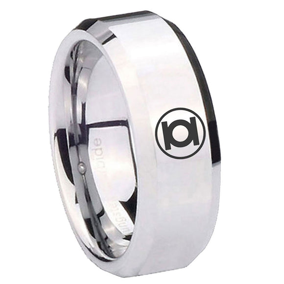 8mm Green Lantern Beveled Edge Silver Comfortable Wedding Rings