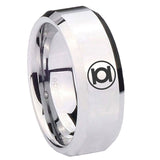 8mm Green Lantern Beveled Edge Silver Comfortable Wedding Rings
