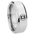 8MM Green Lantern Bevel Polish Silver Tungsten Mens Wedding Band