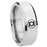 8mm Green Lantern Beveled Edge Silver Comfortable Wedding Rings