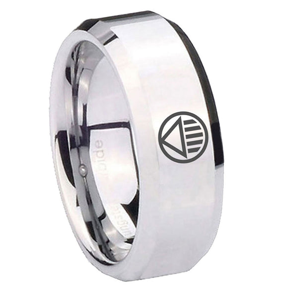 8mm Black Lantern Beveled Edge Silver Comfort Band Ring