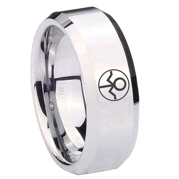 8mm Gray Lantern Beveled Edge Silver Mens Work Rings