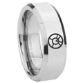 8MM Orange lantern Bevel Polish Silver Tungsten Wedding Band