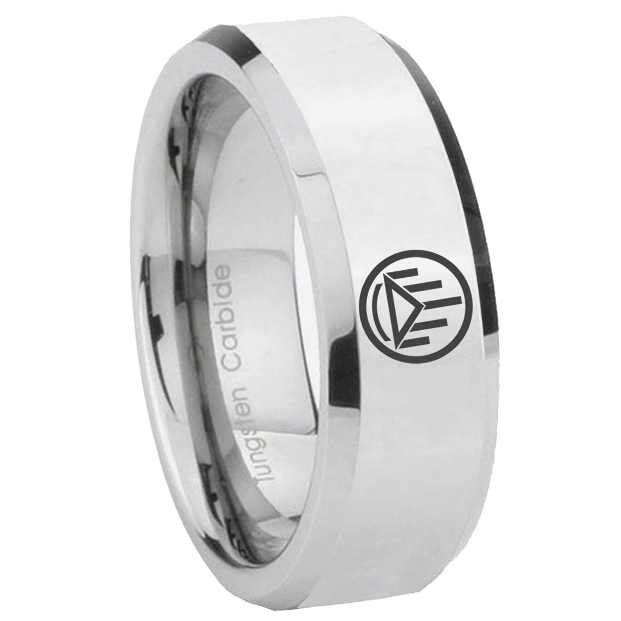 8MM Silver Lantern Bevel Polish Silver Tungsten Wedding Band