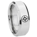 8MM Star Sapphire Lantern Bevel Polish Silver Tungsten Wedding Band