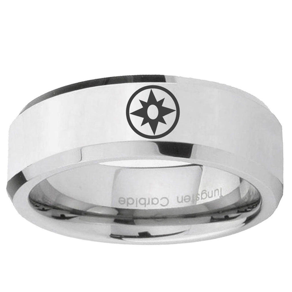 5MM Star Sapphire Lantern Bevel Polish Silver Tungsten Wedding Band