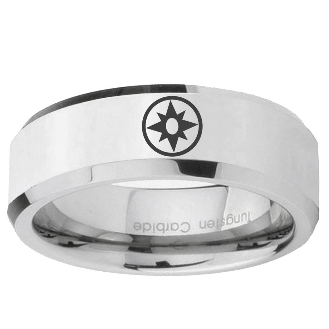 5MM Star Sapphire Lantern Bevel Polish Silver Tungsten Wedding Band