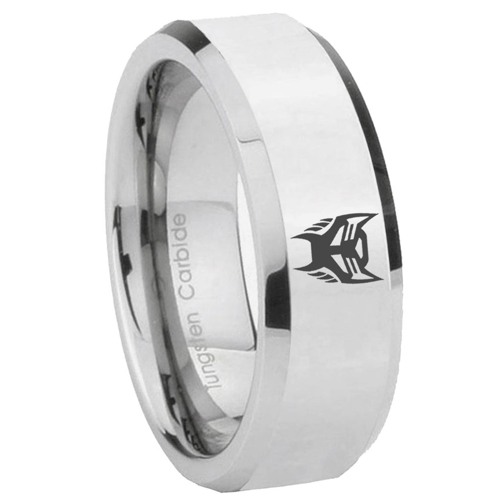 8MM Transformers Insignias Bevel Polish Silver Tungsten Wedding Band