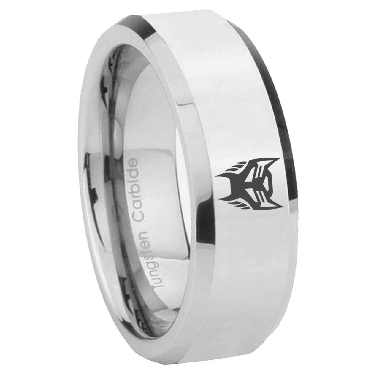 8MM Transformers Insignias Bevel Polish Silver Tungsten Wedding Band