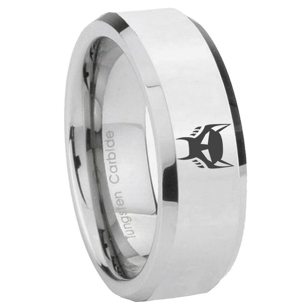 8MM Transformers Maximal Bevel Polish Silver Tungsten Wedding Band