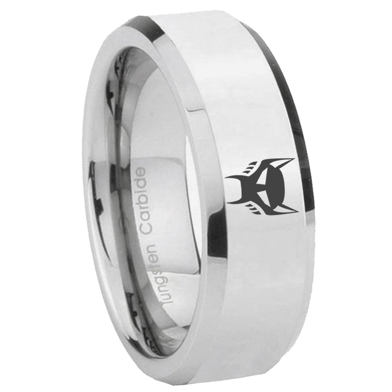 8MM Transformers Maximal Bevel Polish Silver Tungsten Wedding Band