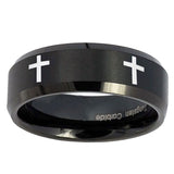 8mm-Crosses-Beveled-Edges-Brush-Black-Tungsten-Carbide-Wedding-Band-Mens