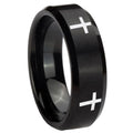 8MM Crosses Beveled Brushed Black Tungsten Ring For Man