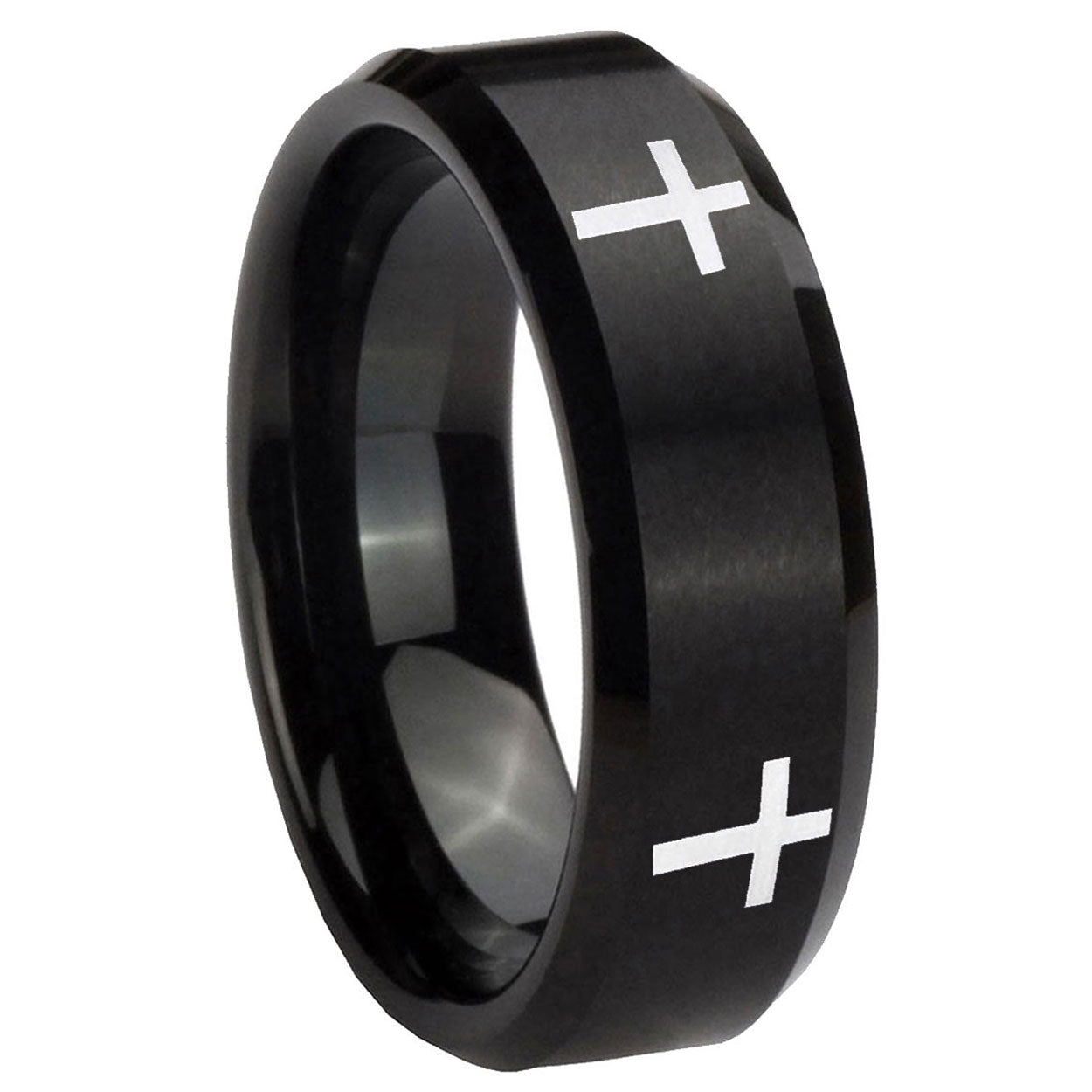 Etched Tribal Pattern Tungsten Carbide Mens Ring Set