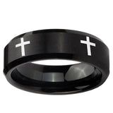 5, 8mm Crosses Beveled Edge Brush Black Tungsten Ring