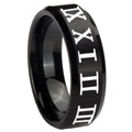 8MM Roman Numeral Beveled Brushed Black Tungsten Custom Ring
