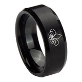 10mm-Fleur-De-Lis-Beveled-Edges-Brush-Black-Tungsten-Men's-Engagement-Ring
