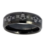 10mm-Irish-Claddagh-Beveled-Edges-Brush-Black-Tungsten-Mens-Engagement-Band