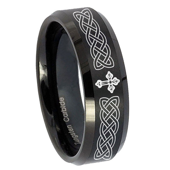 8mm-Celtic-Cross-Beveled-Edges-Brush-Black-Tungsten-Mens-Engagement-Band