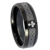 10mm-Celtic-Cross-Beveled-Edges-Brush-Black-Tungsten-Men's-Engagement-Band