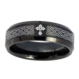 10mm-Celtic-Cross-Beveled-Edges-Brush-Black-Tungsten-Men's-Engagement-Band