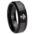 10mm Celtic Cross Beveled Edges Brush Black Tungsten Men's Engagement Band
