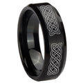 10mm Celtic Knot Beveled Edges Brush Black Tungsten Mens Engagement Ring