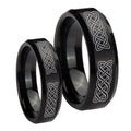 Celtic Knot Beveled Edges Brush Black Tungsten Couple Wedding Rings
